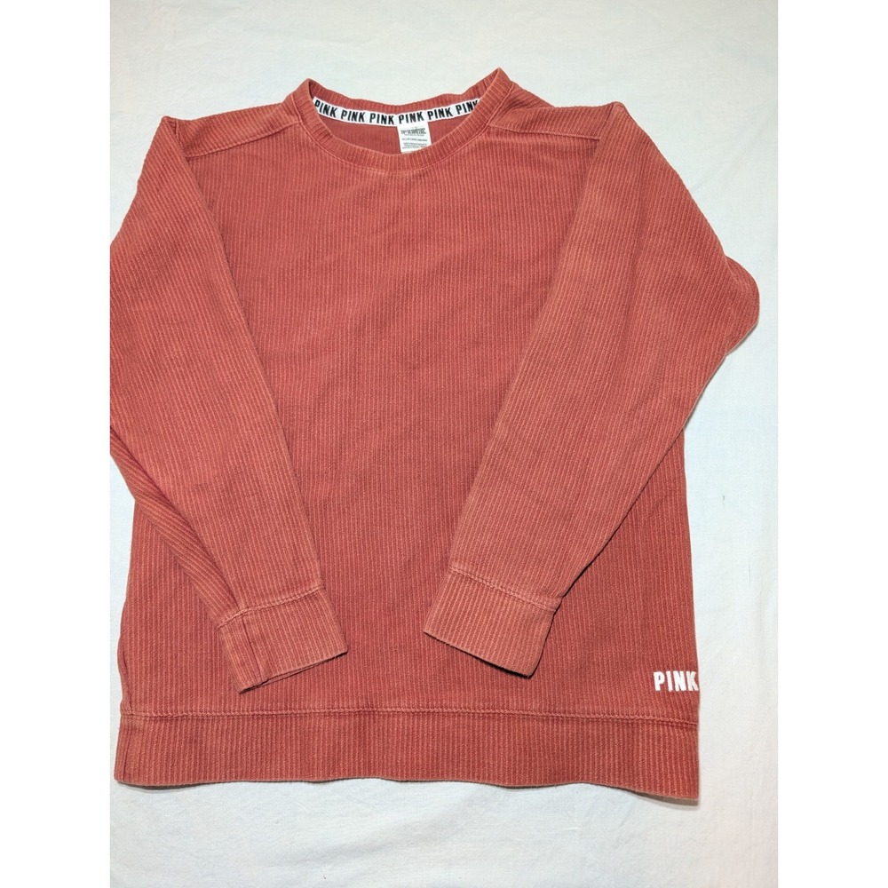 Victoria's Secret PINK Ribbed Corded Crewneck Sweatshirt Orange XS